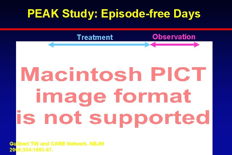 PEAK Study: Episode-free Days Treatment Guilbert TW and CARE Network. NEJM 2006; 354: 1985