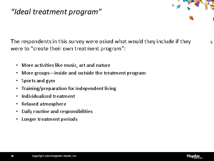 “Ideal treatment program” The respondents in this survey were asked what would they include