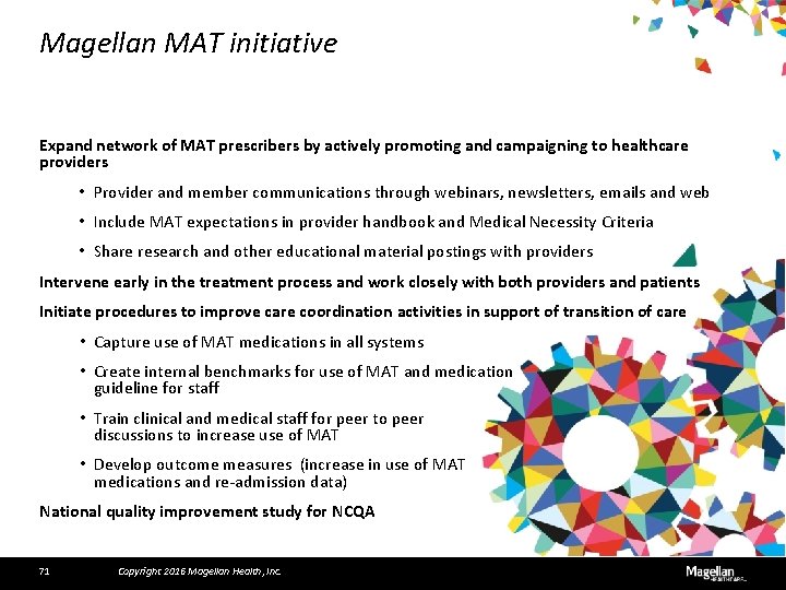 Magellan MAT initiative Expand network of MAT prescribers by actively promoting and campaigning to