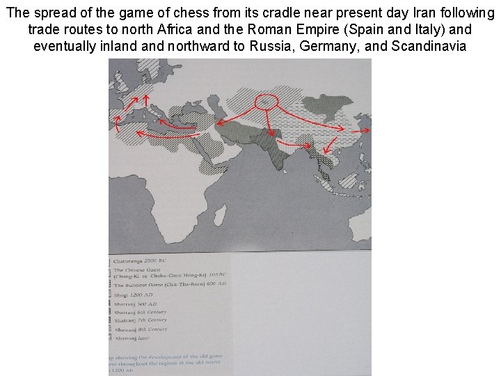 The spread of the game of chess from its cradle near present day Iran