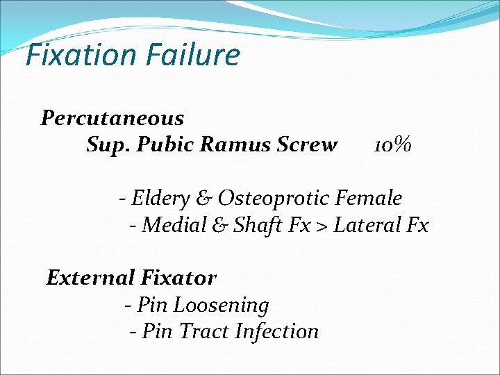 Fixation Failure Percutaneous Sup. Pubic Ramus Screw 10% - Eldery & Osteoprotic Female -