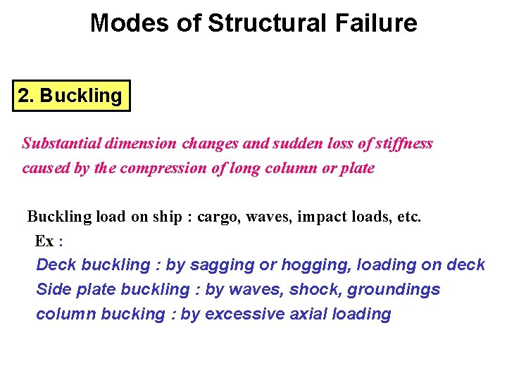 Modes of Structural Failure 2. Buckling Substantial dimension changes and sudden loss of stiffness