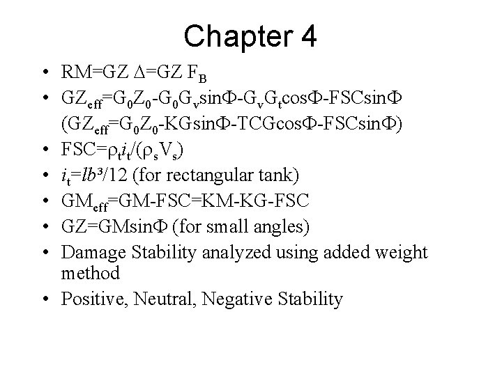 Chapter 4 • RM=GZ D=GZ FB • GZeff=G 0 Z 0 -G 0 Gvsin.