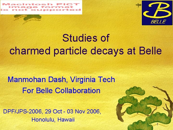 Studies of charmed particle decays at Belle Manmohan Dash, Virginia Tech For Belle Collaboration