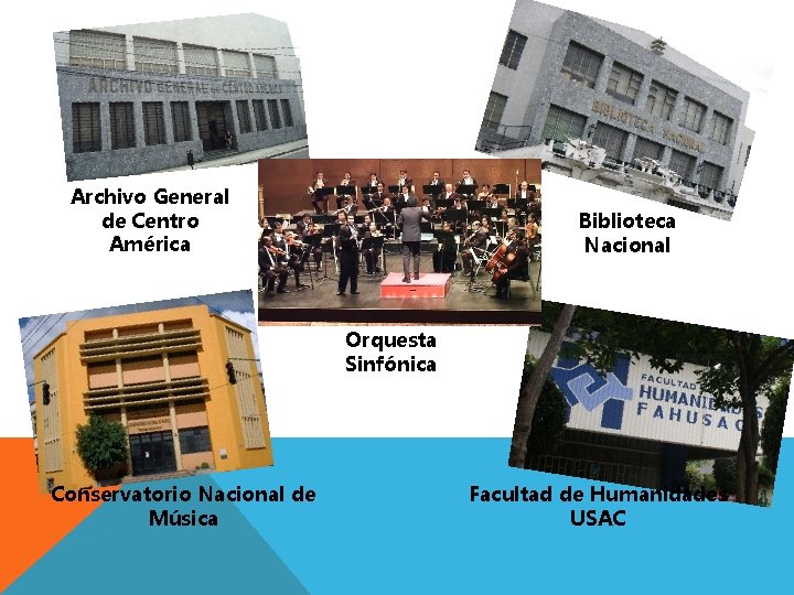Archivo General de Centro América Biblioteca Nacional Orquesta Sinfónica Conservatorio Nacional de Música Facultad Archivo General de Centro América Biblioteca Nacional Orquesta Sinfónica Conservatorio Nacional de Música Facultad