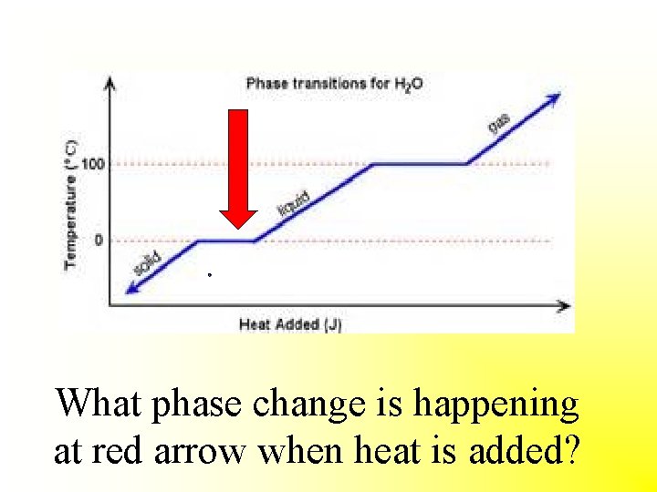 What phase change is happening at red arrow when heat is added? 