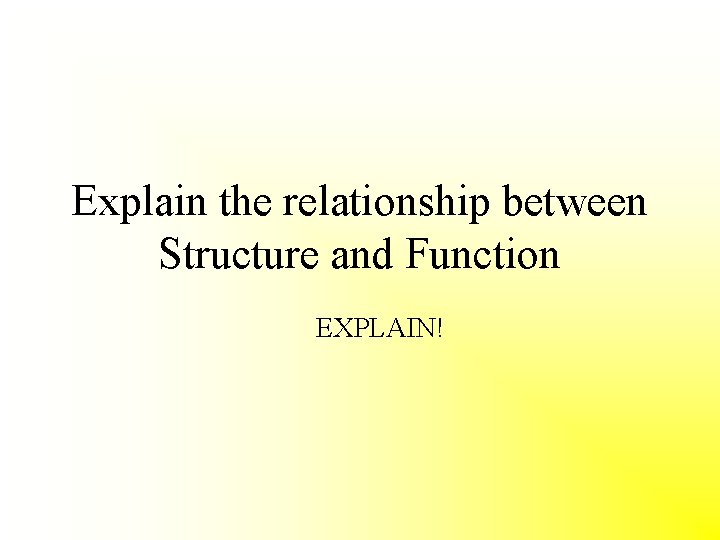 Explain the relationship between Structure and Function EXPLAIN! 
