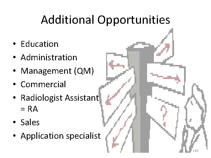 Additional Opportunities Education Administration Management (QM) Commercial Radiologist Assistant = RA • Sales •