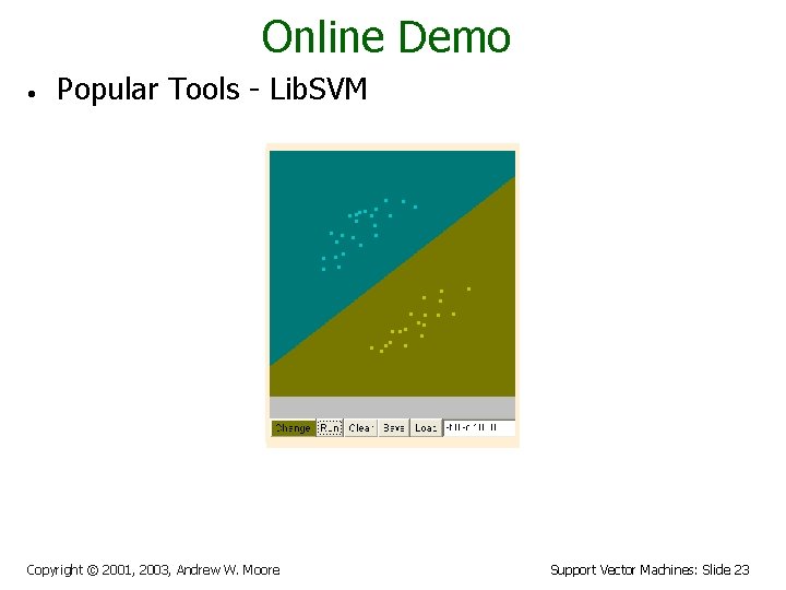 Online Demo • Popular Tools - Lib. SVM Copyright © 2001, 2003, Andrew W.