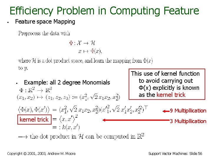 Efficiency Problem in Computing Feature • Feature space Mapping • Example: all 2 degree