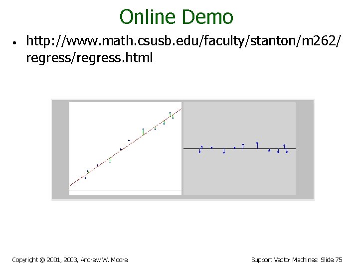 Online Demo • http: //www. math. csusb. edu/faculty/stanton/m 262/ regress/regress. html Copyright © 2001,