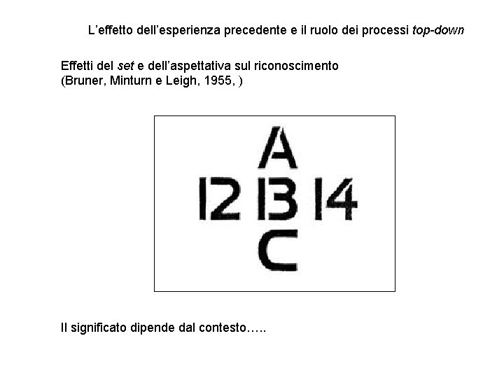 L’effetto dell’esperienza precedente e il ruolo dei processi top-down Effetti del set e dell’aspettativa L’effetto dell’esperienza precedente e il ruolo dei processi top-down Effetti del set e dell’aspettativa