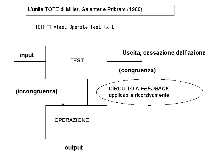L’unità TOTE di Miller, Galanter e Pribram (1960) TOTE� =Test-Operate-Test-Exit Uscita, cessazione dell’azione input L’unità TOTE di Miller, Galanter e Pribram (1960) TOTE� =Test-Operate-Test-Exit Uscita, cessazione dell’azione input