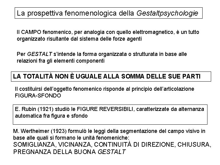 La prospettiva fenomenologica della Gestaltpsychologie Il CAMPO fenomenico, per analogia con quello elettromagnetico, è La prospettiva fenomenologica della Gestaltpsychologie Il CAMPO fenomenico, per analogia con quello elettromagnetico, è