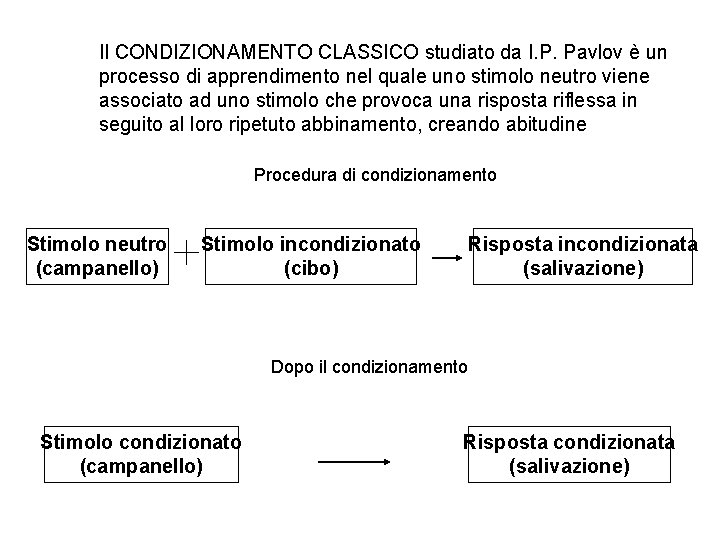 Il CONDIZIONAMENTO CLASSICO studiato da I. P. Pavlov è un processo di apprendimento nel Il CONDIZIONAMENTO CLASSICO studiato da I. P. Pavlov è un processo di apprendimento nel