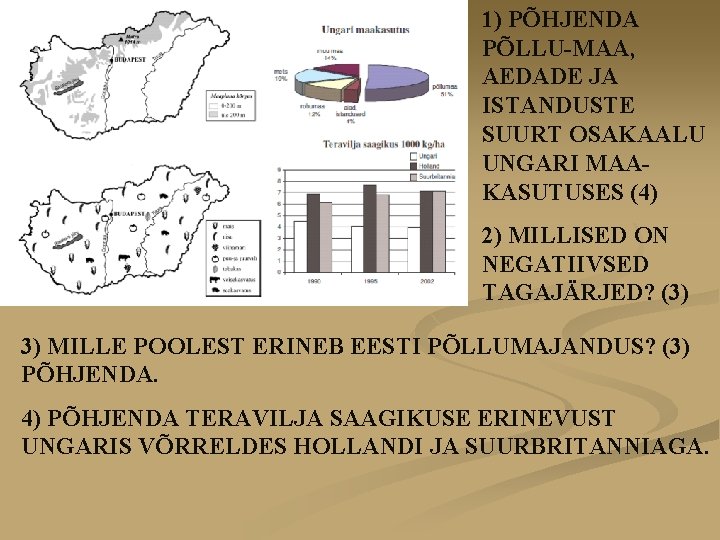 1) PÕHJENDA PÕLLU-MAA, AEDADE JA ISTANDUSTE SUURT OSAKAALU UNGARI MAAKASUTUSES (4) 2) MILLISED ON