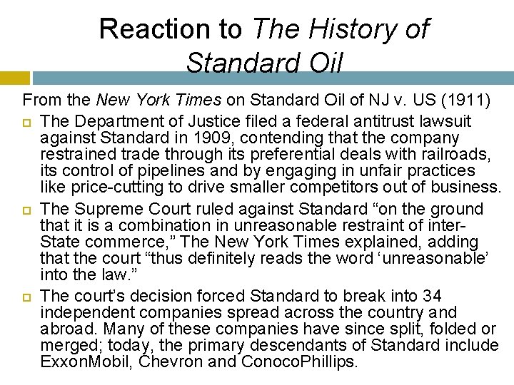 Reaction to The History of Standard Oil From the New York Times on Standard