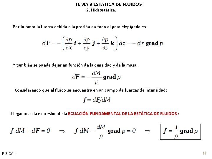 TEMA 9 ESTTICA DE FLUIDOS Indice 1 Introduccin