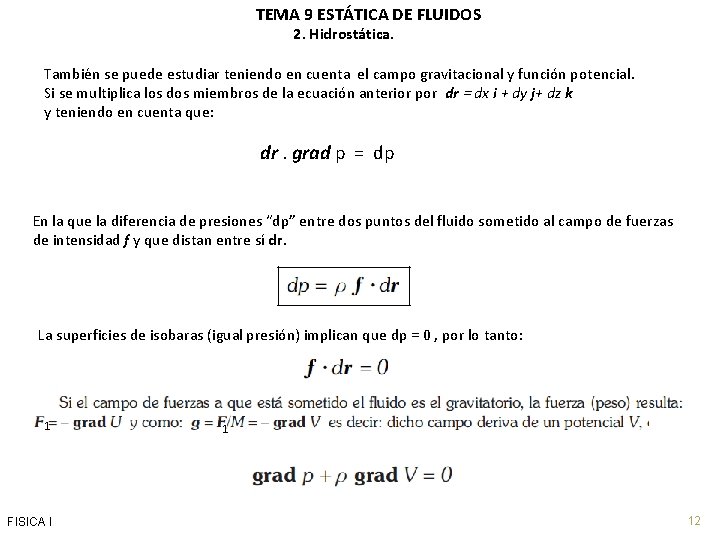 TEMA 9 ESTTICA DE FLUIDOS Indice 1 Introduccin