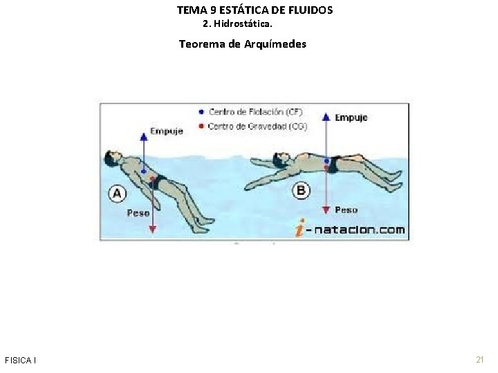 TEMA 9 ESTÁTICA DE FLUIDOS 2. Hidrostática. Teorema de Arquímedes FISICA I 21 