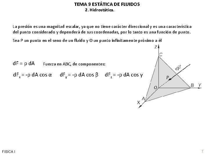 TEMA 9 ESTÁTICA DE FLUIDOS 2. Hidrostática. La presión es una magnitud escalar, ya
