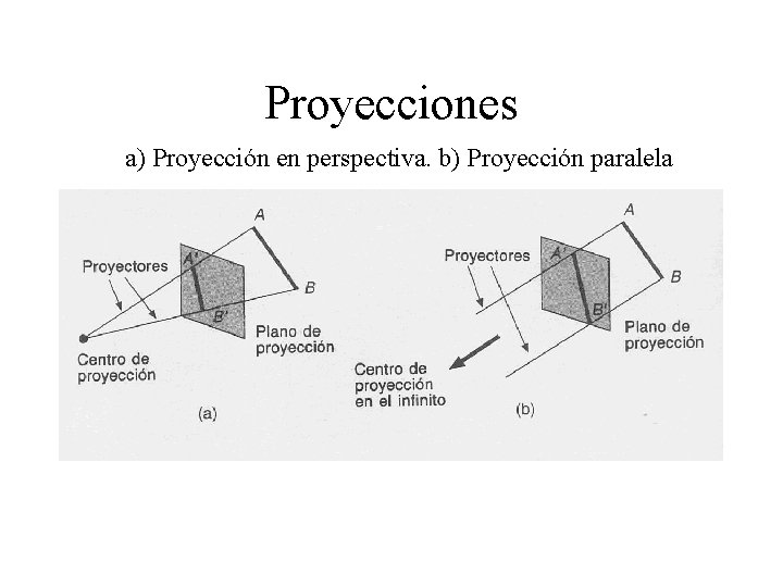 Proyecciones a) Proyección en perspectiva. b) Proyección paralela 