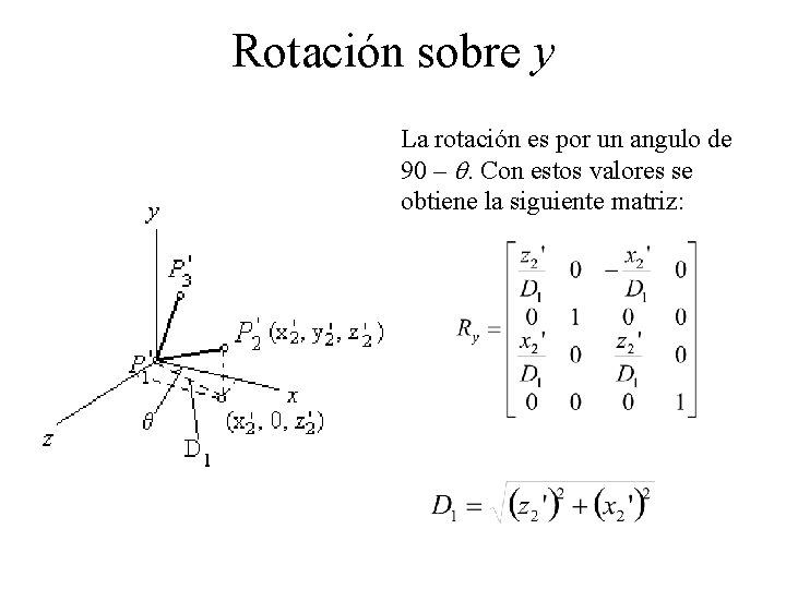 Rotación sobre y La rotación es por un angulo de 90 – q. Con