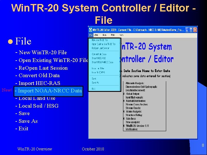 Win. TR-20 System Controller / Editor File l File - New Win. TR-20 File