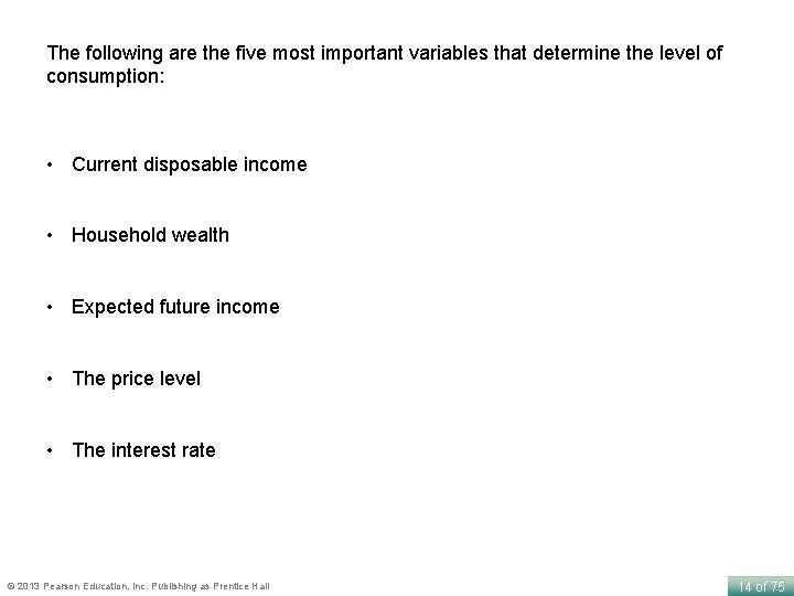 The following are the five most important variables that determine the level of consumption: