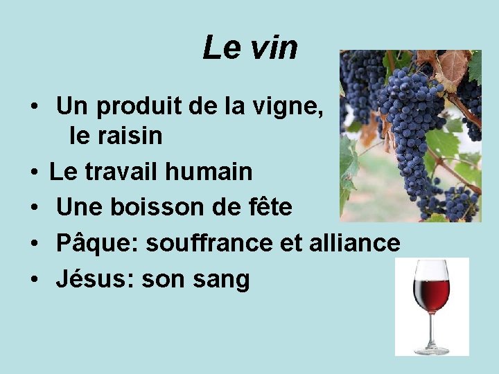Le vin • Un produit de la vigne, le raisin • Le travail humain