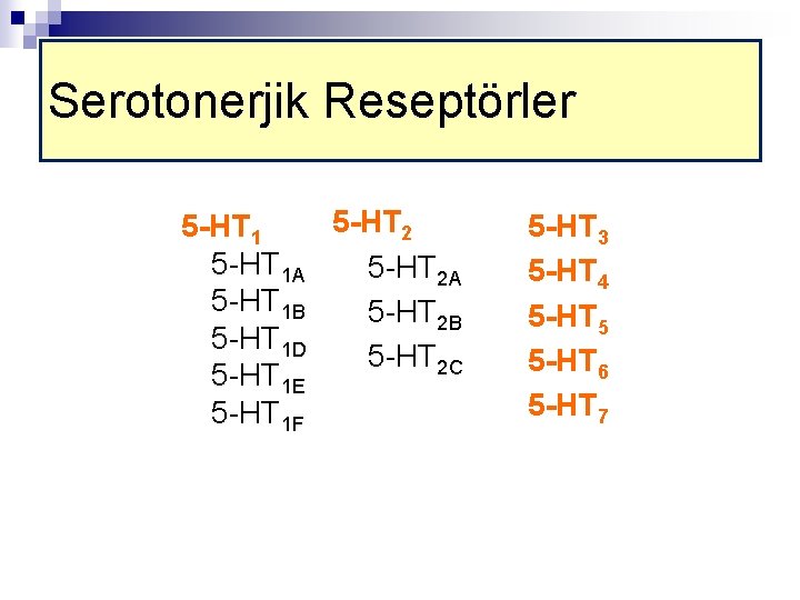 Serotonerjik Reseptörler 5 -HT 2 5 -HT 1 A 5 -HT 2 A 5