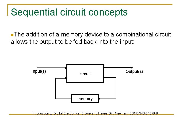 Sequential circuit concepts n. The addition of a memory device to a combinational circuit