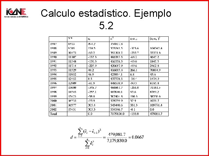 Calculo estadístico. Ejemplo 5. 2 