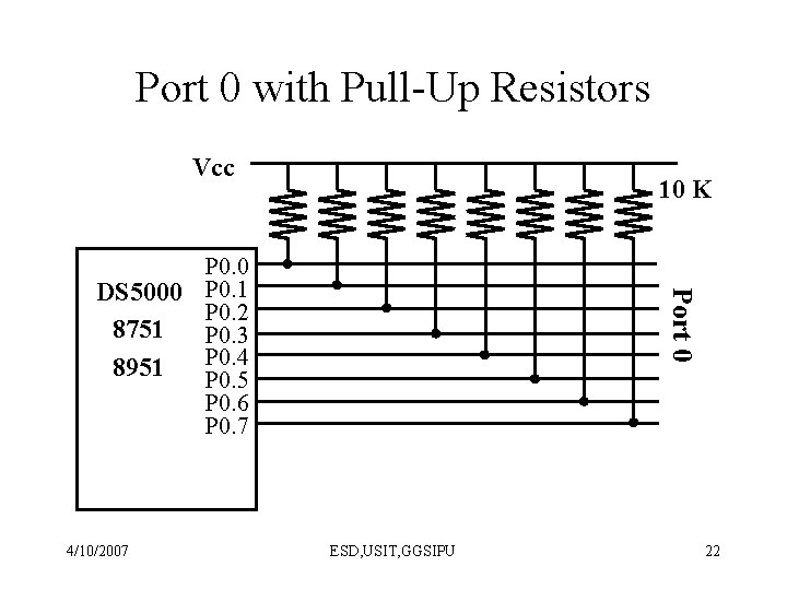 Port 0 with Pull-Up Resistors Vcc 10 K 4/10/2007 Port 0 P 0. 0