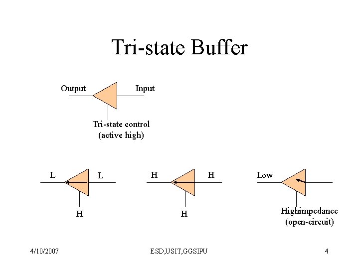 Tri-state Buffer Output Input Tri-state control (active high) L L H 4/10/2007 H H