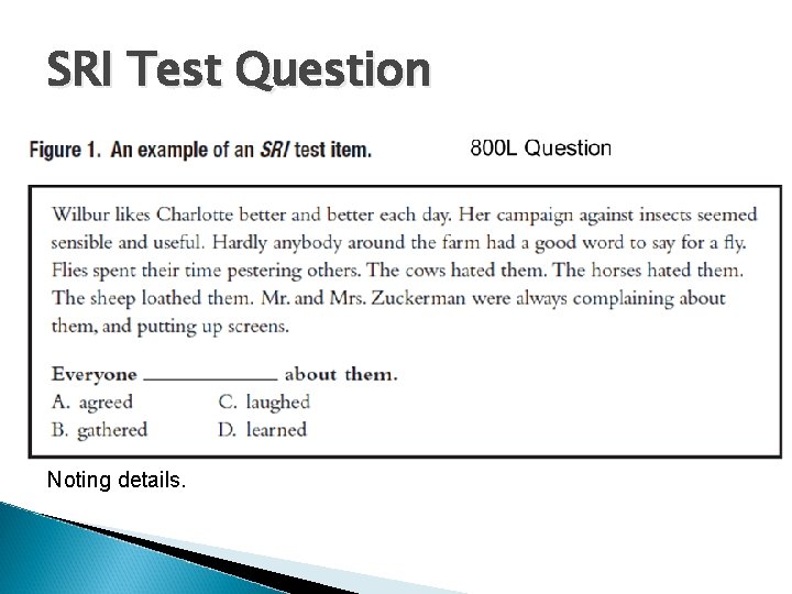 SRI Test Question Noting details. 