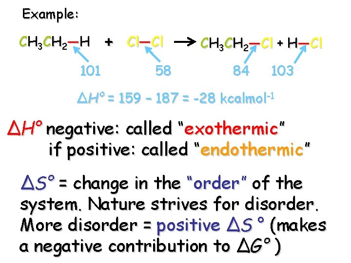Example: C H 3 C H 2 ― H 101 + Cl―Cl 58 CH Example: C H 3 C H 2 ― H 101 + Cl―Cl 58 CH