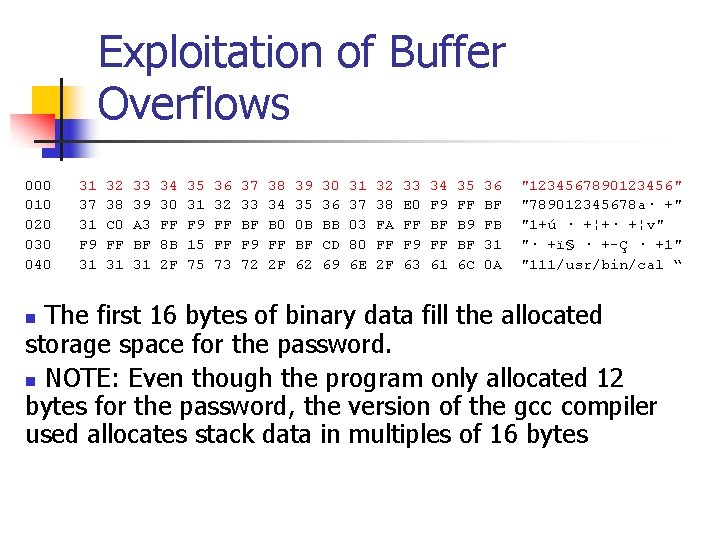 Exploitation of Buffer Overflows 000 31 32 33 34 35 36 37 38 39