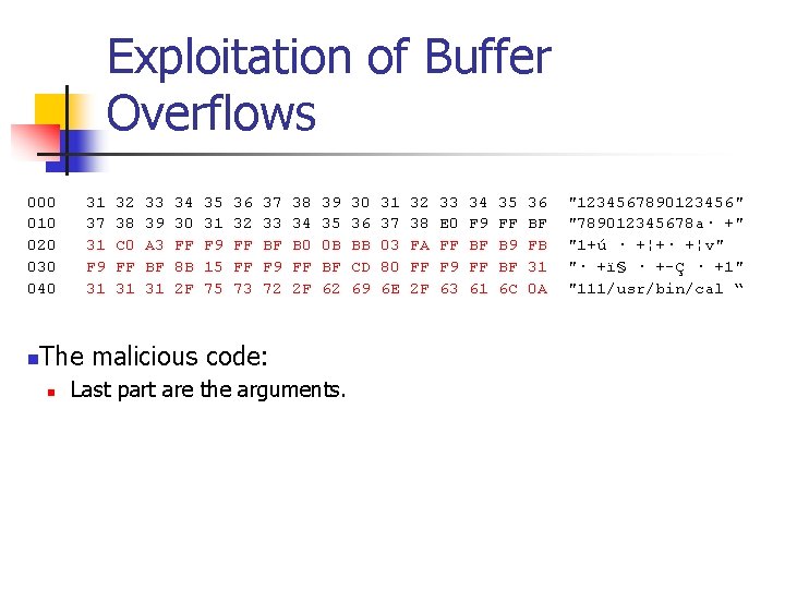 Exploitation of Buffer Overflows 000 31 32 33 34 35 36 37 38 39