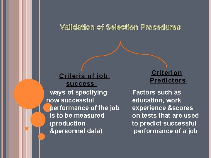 Validation of Selection Procedures Criteria of job success ways of specifying now successful performance