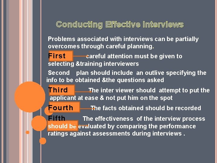 Conducting Effective Interviews Problems associated with interviews can be partially overcomes through careful planning.