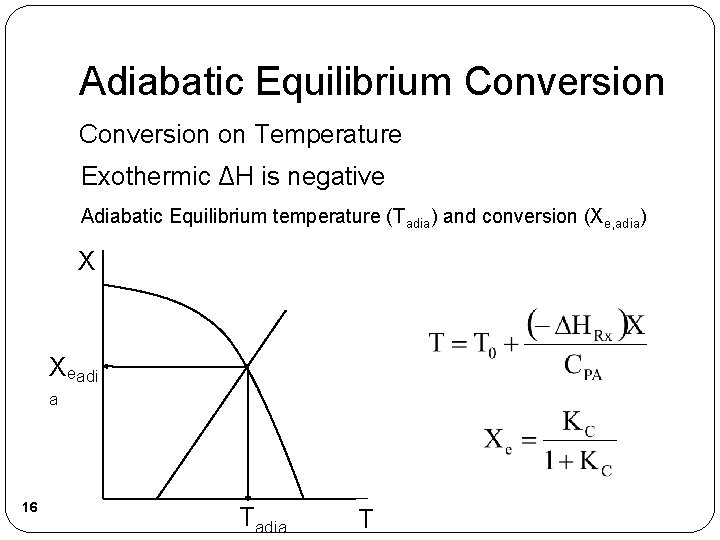 Adiabatic Equilibrium Conversion on Temperature Exothermic ΔH is negative Adiabatic Equilibrium temperature (Tadia) and