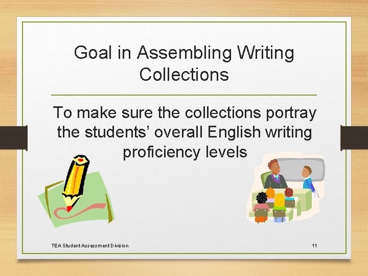 Goal in Assembling Writing Collections To make sure the collections portray the students’ overall