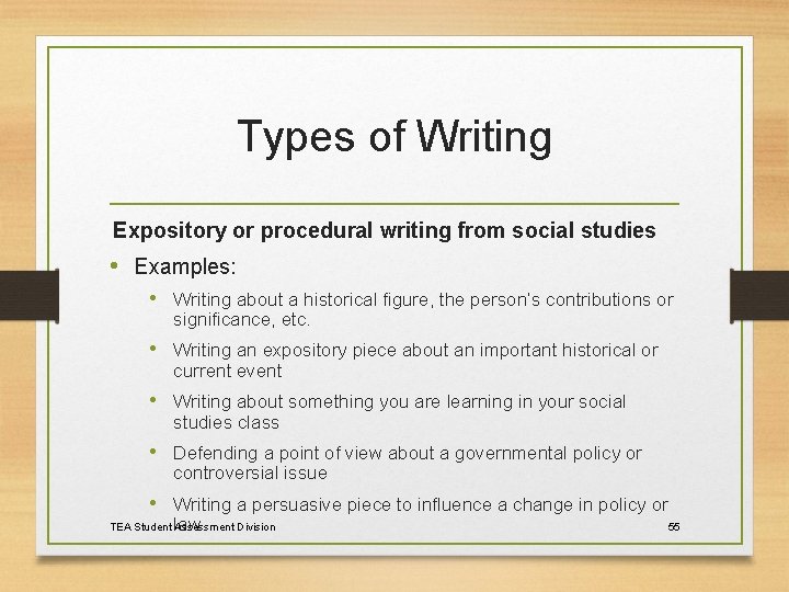 Types of Writing Expository or procedural writing from social studies • Examples: • Writing